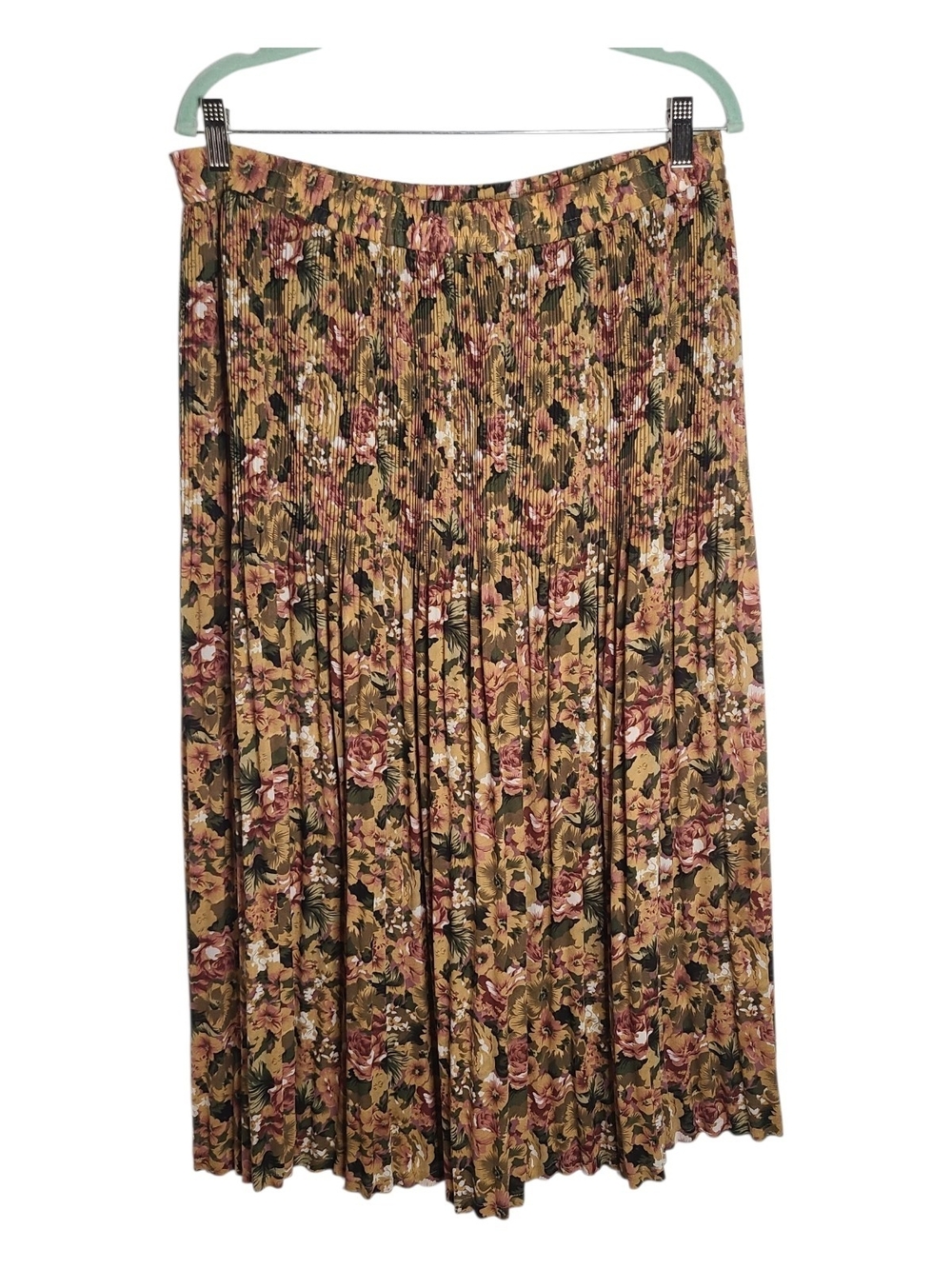 VTG Sag Harbor Pleated Floral Maxi Skirt Earthy Boho Large